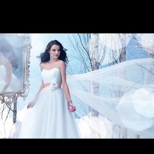 Alfred Angelo Snow White Wedding Dress with Pink Accents size 10 NWT